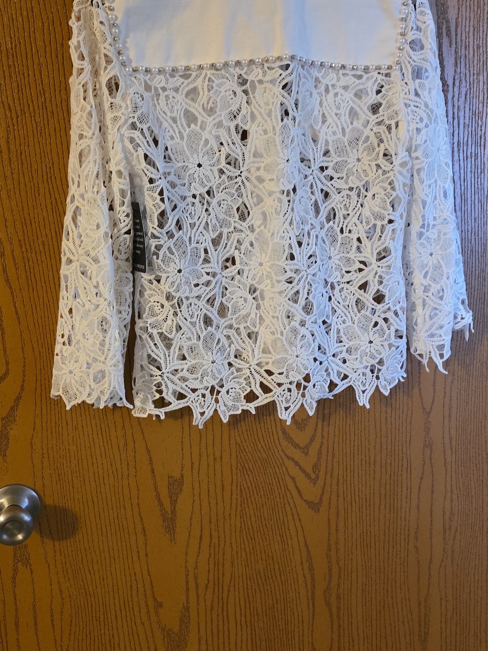 Boston Proper Ivory Lace Button-Up Jacket with Pearl and Gold Accents Ptp 19 - Picture 3 of 4